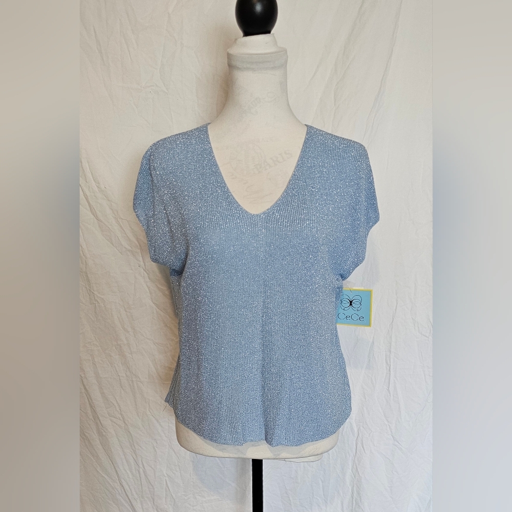 *NWT* CeCe Fitted Blue Blouse with V-Neck